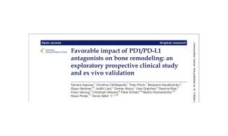 Neue wissenschaftliche Publikation - Favorable impact of PD1/PD-L1 antagonists on bone remodeling: an exploratory prospective clinical study and ex vivo validation